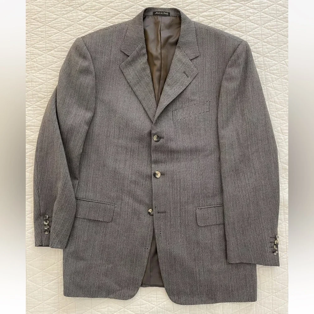 PAL ZILERI Made in‎ Italy Wool Herringbone 3 Button Jacket in Brown Size 44 R